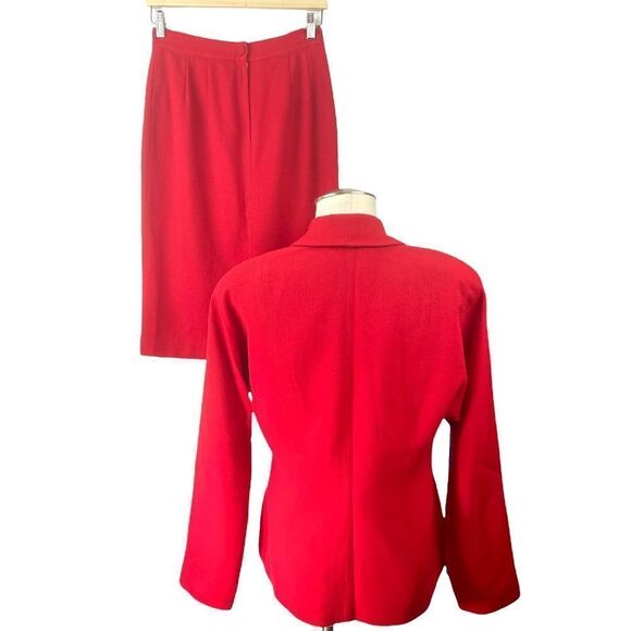VINTAGE 90’s Ports International Red Wool Skirt Suit - Picture 2 of 6